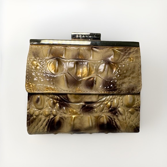 Brahmin Melbourne Gold Shimmer Ivy Black Croc Embossed Snap Wallet - Picture 1 of 14